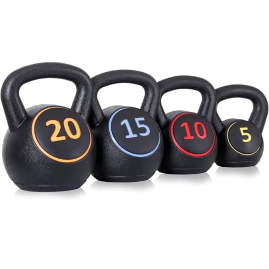 4Piece Kettlebell Set with 5Lb 10Lb 15Lb 20Lb Weights for Home Gym Use Full Body Strength Training Equipment Ideal for Dumbbell