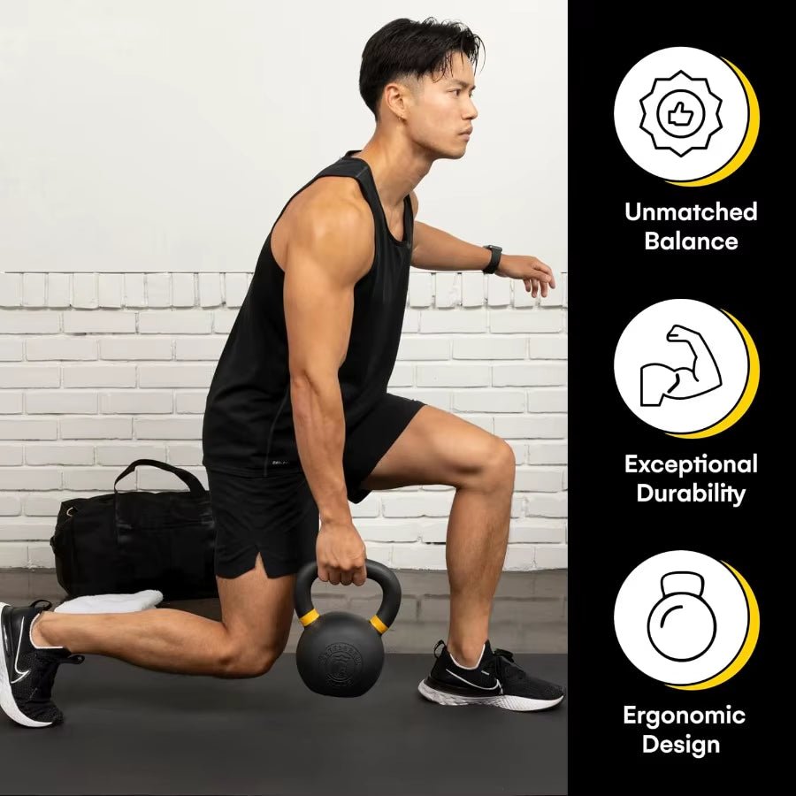 Powder Coated Kettlebell Weights - 9-97 Lb Strength Training Kettlebells for Men and Women - Hand Weights Workout Gym Equipment