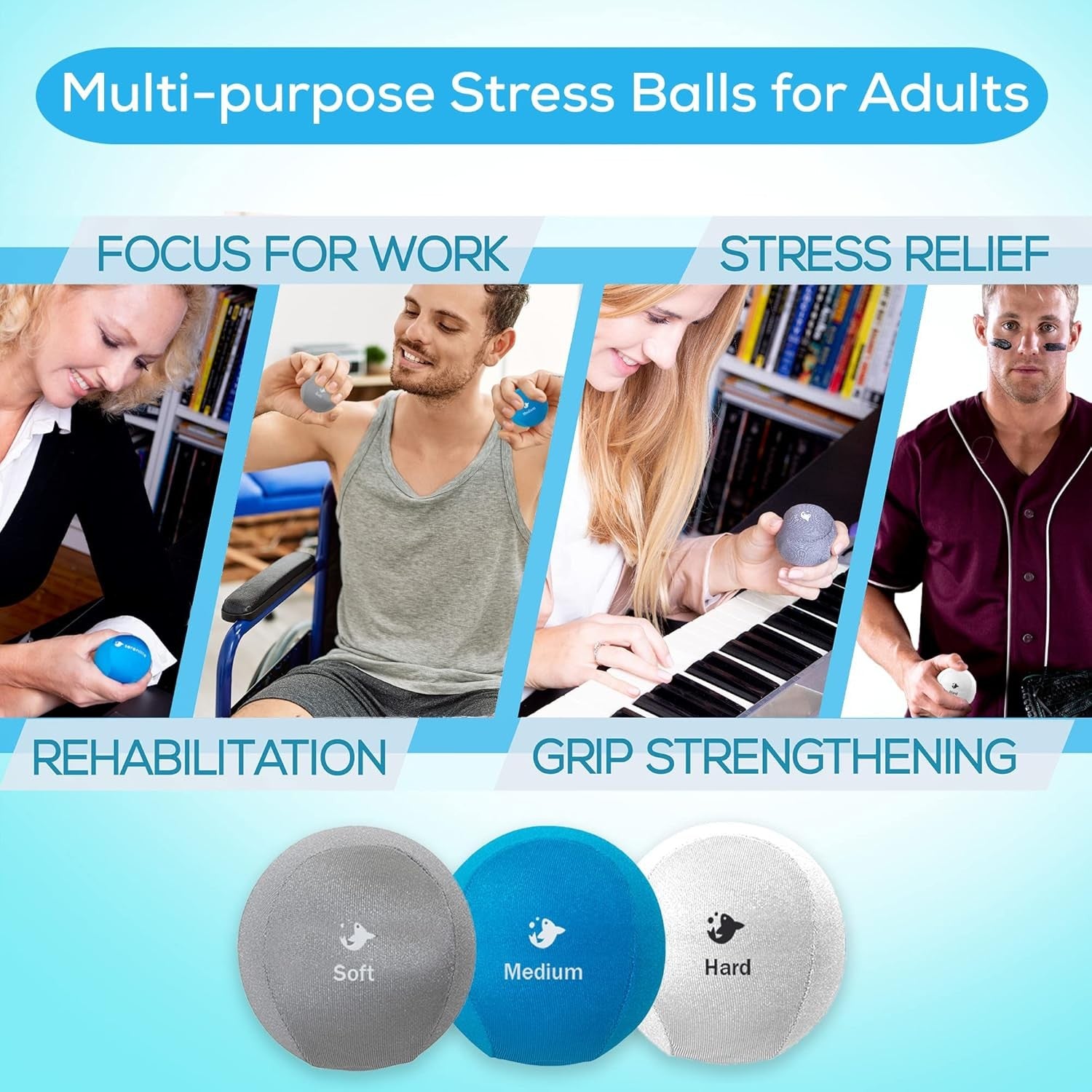 Serenilite Hand Therapy Exercise Stress Ball Bundle - Tri-Density Stress Balls F
