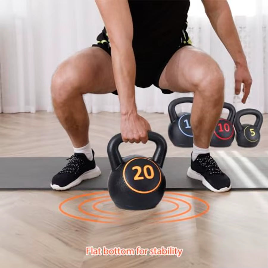 4Piece Kettlebell Set with 5Lb 10Lb 15Lb 20Lb Weights for Home Gym Use Full Body Strength Training Equipment Ideal for Dumbbell