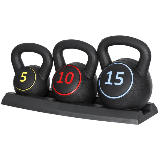 3-Piece Kettlebell Set with Storage Rack Exercise Fitness Weights Indoor Gym