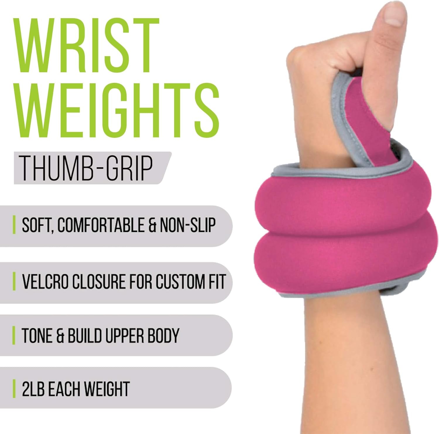 "Nicole Miller Wrist Weight Sets Thumblock Hand Weights Sets for Women 2Lb Each, 4Lb Pair Total"