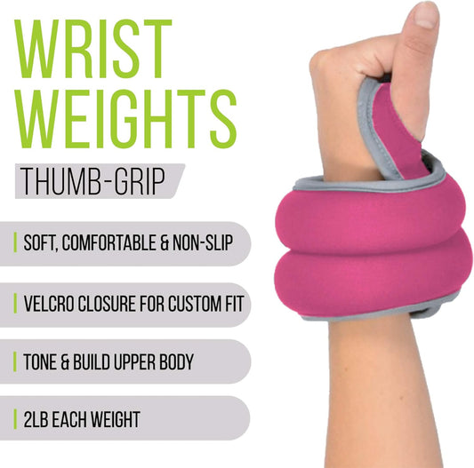 "Nicole Miller Wrist Weight Sets Thumblock Hand Weights Sets for Women 2Lb Each, 4Lb Pair Total"