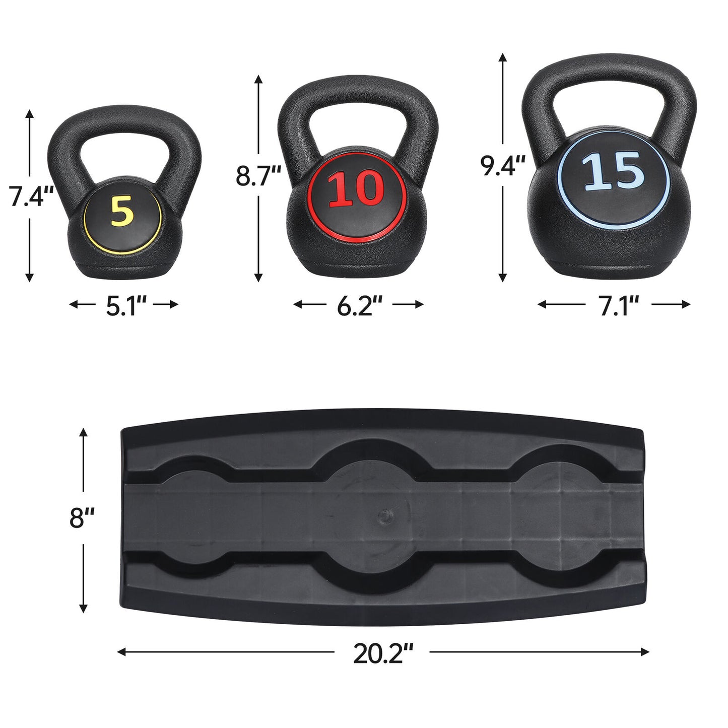 3-Piece Kettlebell Set with Storage Rack Exercise Fitness Weights Indoor Gym