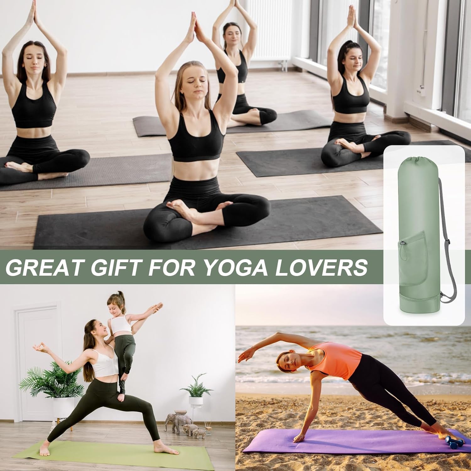 Yoga Mat Bag with Water Bottle, Full Zip Yoga Mat Carrier with Adjustable Strap