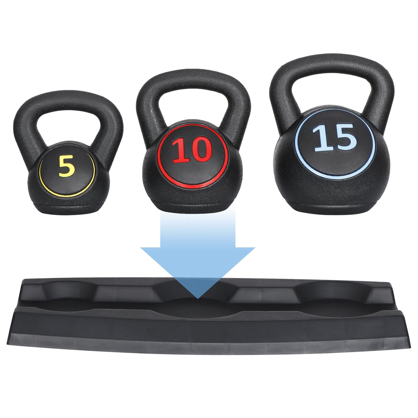 3-Piece Kettlebell Set with Storage Rack Exercise Fitness Weights Indoor Gym