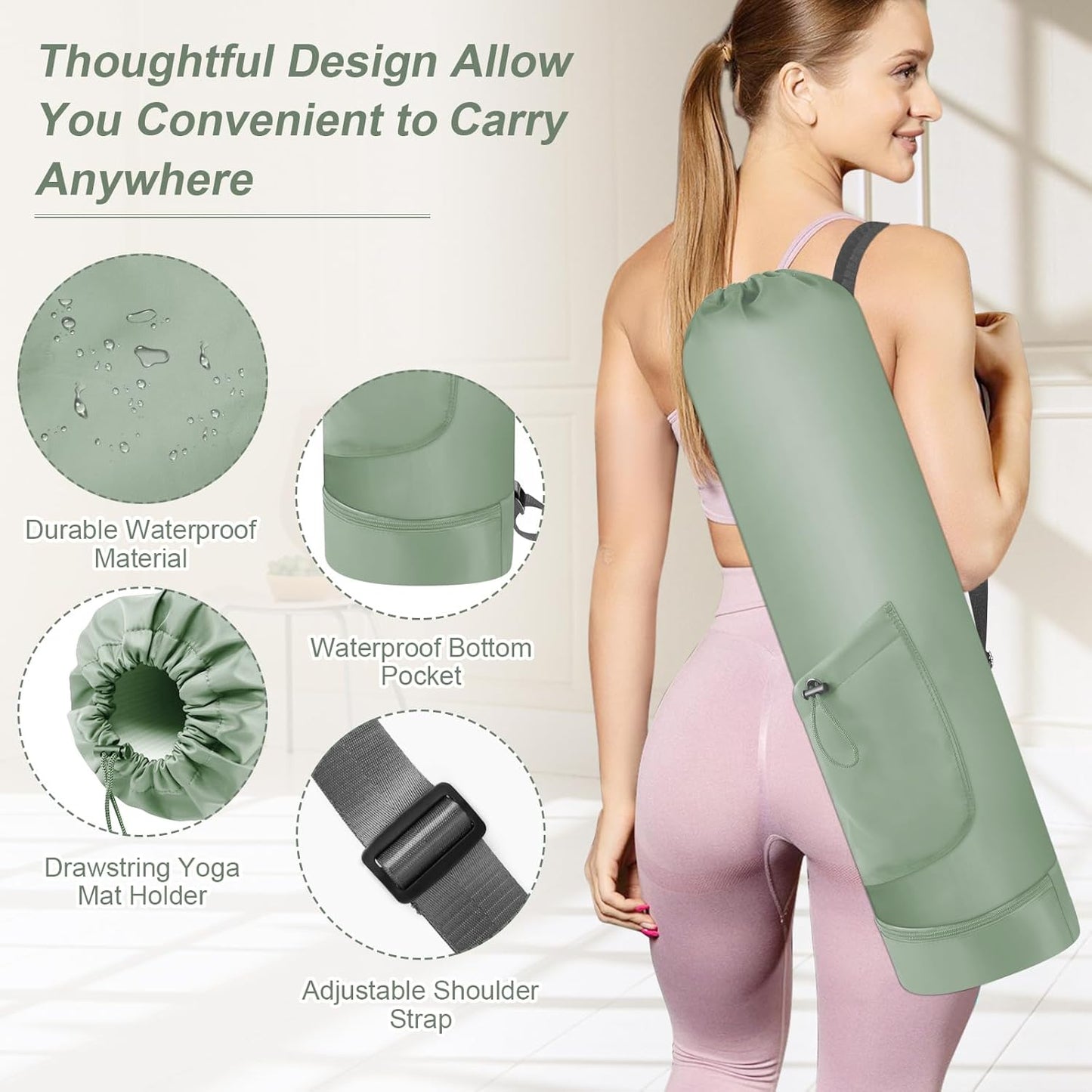 Yoga Mat Bag with Water Bottle, Full Zip Yoga Mat Carrier with Adjustable Strap
