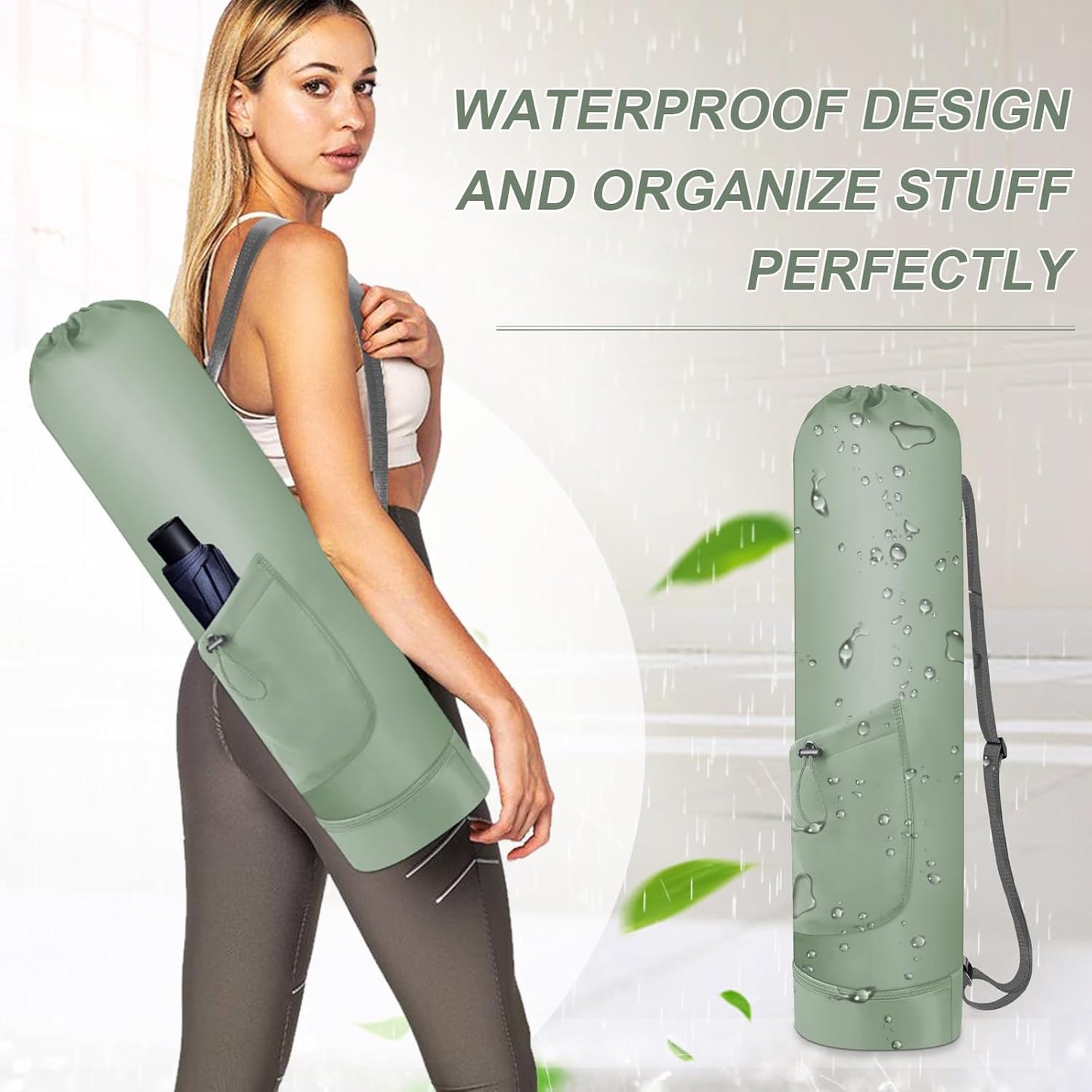 Yoga Mat Bag with Water Bottle, Full Zip Yoga Mat Carrier with Adjustable Strap