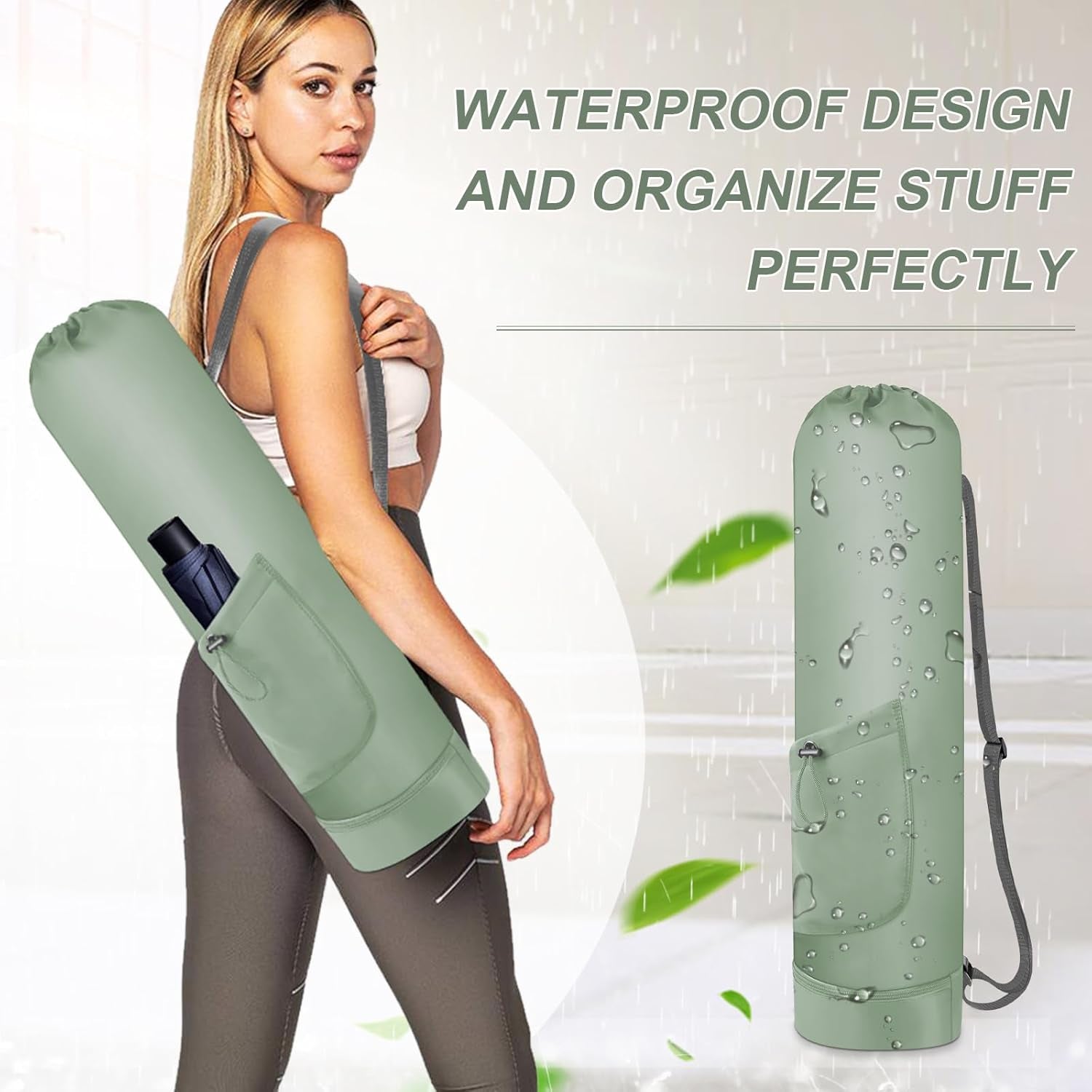 Yoga Mat Bag with Water Bottle, Full Zip Yoga Mat Carrier with Adjustable Strap