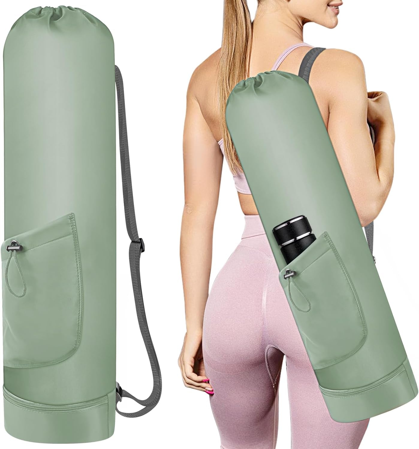 Yoga Mat Bag with Water Bottle, Full Zip Yoga Mat Carrier with Adjustable Strap