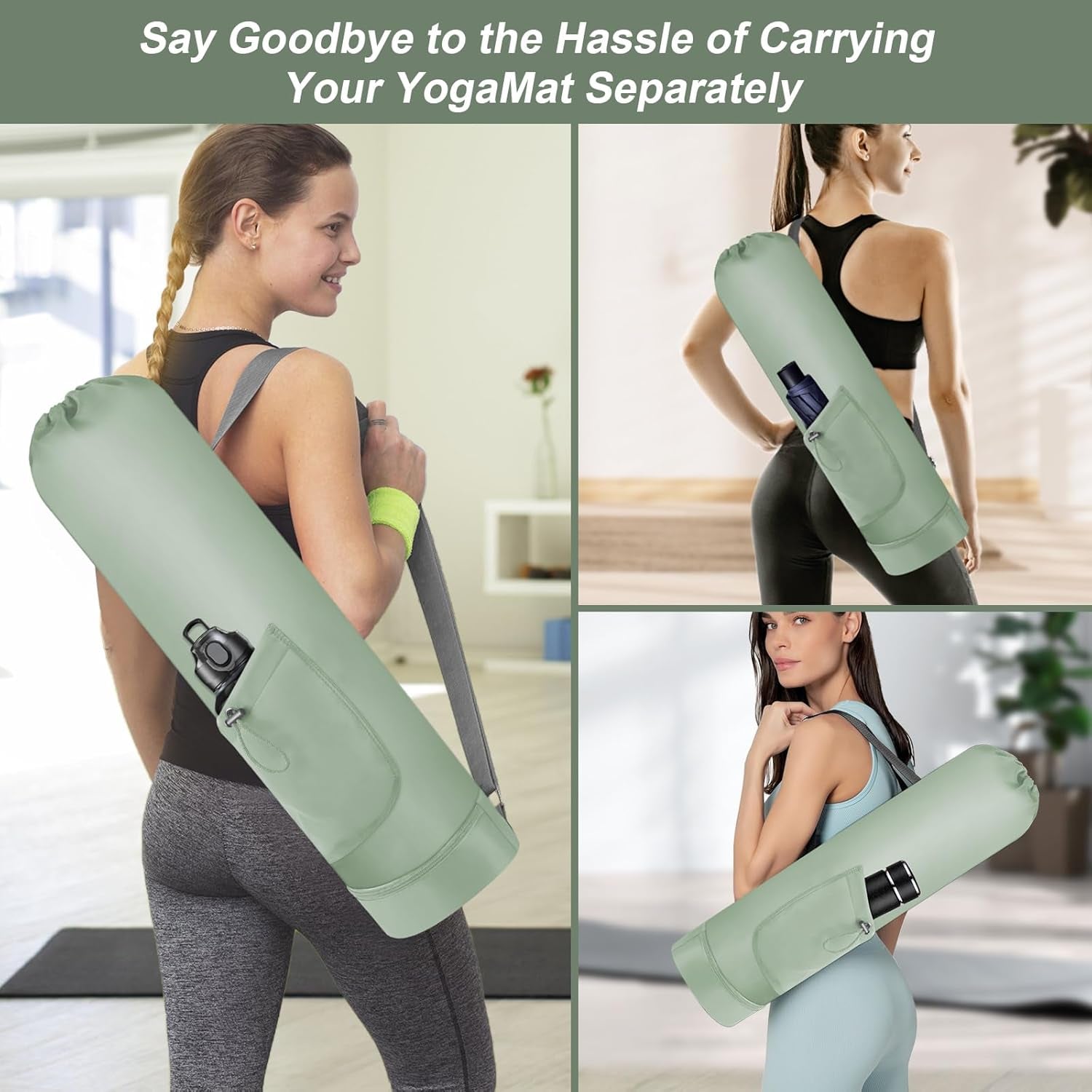 Yoga Mat Bag with Water Bottle, Full Zip Yoga Mat Carrier with Adjustable Strap